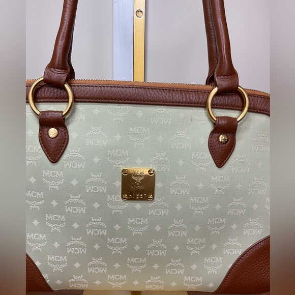 MCM Vintage Leather Trim and Mint Green Satchel - Picture 14 of 15